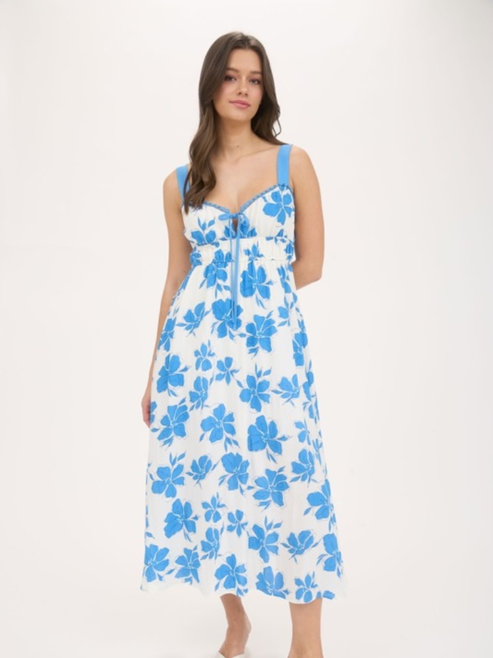 Floral Sweetheart Front Tie With Cutout Midi Dress